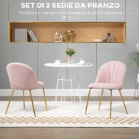 HOMCOM Set di 2 Sedie da Pranzo in Tessuto effetto Lino con Gambe in Acciaio, 55.5x59x81 cm, Rosa e Oro(m-4)