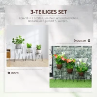 Outsunny Blumenständer 3er Set aus Metall Pflanzenständer Set Blumenhocker Blumentopfhalter Pflanzenhocker für Blumentopf bis Ø16 cm Schwarz(m-4)