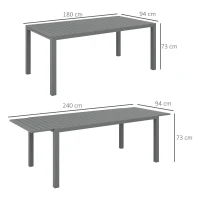 Outsunny Table de jardin extensible en aluminium rectangulaire 6 - 8 personnes, dim. 180/240L x 94l x 73H cm, gris(m-3)