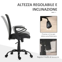 HOMCOM Sedia da Ufficio con Altezza Regolabile e Tessuto a Rete, Seduta Girevole e Inclinazione, Nero(m-4)