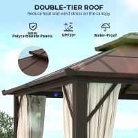 Outsunny 3 x 4m Hardtop Gazebo Canopy with UPF30+ Double Polycarbonate Roof, Aluminium Frame Garden Gazebo Permanent Pavilion with Mosquito Netting and Curtains for Patio, Deck, Beige(m-4)