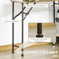 HOMCOM Carro de Cocina con Ruedas Carrito Auxiliar con Estantes de 3 Niveles Hoja Abatible y 2 Portavasos Multiusos para Comedor 118x36,5x82 cm Marrón Rústico(m-7)