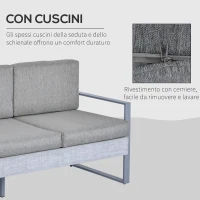 Outsunny Salotto da Giardino Set 4 Pezzi Mobile da Giardino con Tavolino, Divano 3 Posti, 2 Poltrone e Cuscini, Alluminio e Vetro Grigio(m-6)