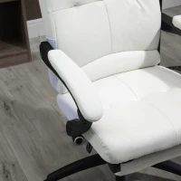 Vinsetto Silla de Oficina Giratoria Silla de Escritorio Reclinable Silla de Estudio Tapizada de PU con Altura Ajustable Reposabrazos Reposapiés 65x65x118-125 cm Blanco(m-8)