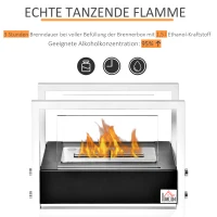 HOMCOM Biokamin Ethanol Kamin Bio Ethanol Brenner 1,5L Brenndauer kein Rauch Metall gehärtetes Glas Schwarz+Weiß 39,5 x 25 x 30 cm(m-4)