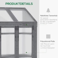 Outsunny Mini-Gewächshaus, kleines Treibhaus mit Holzrahmen, Fenster und Doppeltür, 3 Regale, 70L x 50B x 120H cm, Grau(m-4)