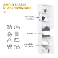 HOMCOM Colonna Bagno a 2 Armadietti con Ripiano Regolabile e Cassetto, in Truciolato, 35x31x172 cm, Bianco(m-4)