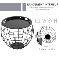 HOMCOM Lot de 3 Tables Basses gigognes Tables d'appoint Rondes encastrables Style néo-rétro métal Noir(m-6)