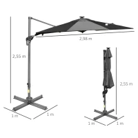 Outsunny Parasol déporté octogonal parasol LED solaire inclinable pivotant manivelle piètement aluminium dim. Ø 3 x 2,55H m gris(m-3)