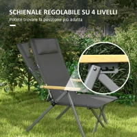 Outsunny Sedia da Campeggio Pieghevole con Schienale Regolabile, in Alluminio e Poliestere 74x59.5x98 cm, Grigio e Argento(m-4)