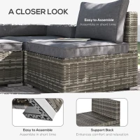 Outsunny Armless Rattan Garden Chair, Outdoor Rattan Chair with Cushions, PE Wicker Garden Furniture with Steel Frame, Adjustable Footpads for Garden, Terrace, Deep Grey(m-6)