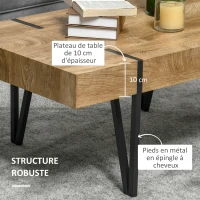 HOMCOM Table Basse rectangulaire Style Industriel piètement épingle métal Noir Plateau Aspect Ancien bastaing Bois(m-5)