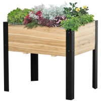 Outsunny Hochbeet Pflanzkasten Blumenkasten Blumentopf Kräuterbeet mit Vliesstoff Massivholz Stahl Natur+Schwarz 80 x 60 x 74 cm(m-10)