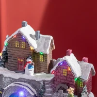 HOMCOM Weihnachtsdekoration Weihnachtsdorf, 21 bunte LEDs, bewegliche Tanne und Schlittschuhläufer, 32 x 25,5 x 24 cm(m-9)
