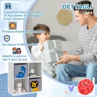 ZONEKIZ Scaffale Portagiochi per Bambini con 4 Scomparti e Contenitori, 61.8x29.9x61.8cm, Bianco(m-7)