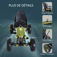 HOMCOM Vélo et véhicule pour Enfants Kart à pédales siège réglable Frein Manuel Roues AR EVA Acier Vert Noir(m-6)