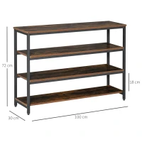 HOMCOM Scaffale Stile Industriale 4 Ripiani, Mobile Libreria per Soggiorno, Ingresso, Camera da Letto, Metallo e Legno, Marrone, 100x30x72cm(m-3)