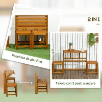 Outsunny Set da Giardino 2 in 1, Tavolo e Sedie da Giardino o Panca da Giardino per 2 Persone color Teak(m-4)