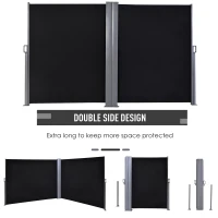 Outsunny 600 x 180 cm (HxL) Retractable Awning Double Canopy Side Privacy Protection Sun Shade Side Blind w/ Steel Frame Versatile Use In Garden Patio - Black(m-4)