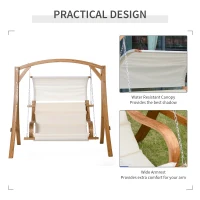 Outsunny Wooden Porch A-Frame Swing Chair With Canopy and Cushion for Patio Garden Yard(m-5)