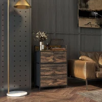 HOMCOM Cajonera de Tela con 4 Cajones Plegables y Marco de Acero Estilo Industrial para Salón 60x29x85 cm Marrón Rústico(m-2)