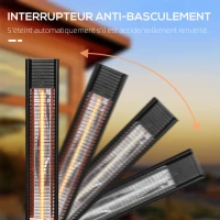 Outsunny Chauffage infrarouge ULG + sur pied 20 m² chauffage radiant électrique chauffage d'appoint sans CO₂ protection IPX5 6 niveaux de chaleur 650/1000/1320/1500/1750/2000W télécommande fournie(m-8)