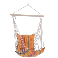 Outsunny Outdoor Hanging Rope Chair with Soft Padded Seat & Backrest, Garden Hammock Chair with Wooden Support Bar Cotton Cloth, Portable Garden Chair for Patio & Tree, Orange(m-1)