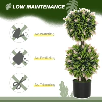 HOMCOM Set of 2 Decorative Artificial Plants Ball Trees with Lavender Flowers in Pot Fake Plants for Home Indoor Outdoor Decor, 70cm, Pink(m-5)