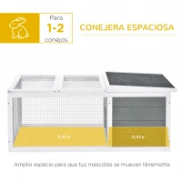 PawHut Conejera de Exterior Jaula para Conejos Cobayas Animales Pequeños con 2 Puertas Superiores y Techo Abatible Asfáltico Madera de Abeto 115x66x47,5 cm Gris(m-4)