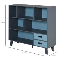 HOMCOM Bücherregal, Standregal , Aufbewahrungregal, Bücherschrank mit 2 Schubladen, MDF, Blau, 105 x 30 x 96 cm(m-3)