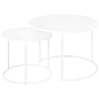 Outsunny Juego de 2 Mesas de Café Ø70x50 cm y Φ50x43 cm Mesitas Auxiliares Redondas de Metal para Jardín Salón Domitorio Carga Máxima de 25 kg Blanco(m-10)