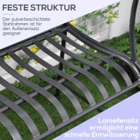 Outsunny Gartenbank Sitzbank Parkbank 2-Sitzer Metallbank Stahlrahmen mit Armlehne für Garten Balkon und Terrasse bis 220 kg belastbar Grau 115,5 x 54 x 96 cm(m-6)