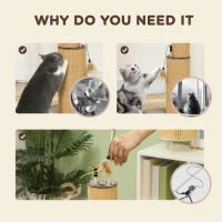 PawHut 78cm 2-in-1 Cat Scratching Post with 3 Toy Feathers, Brown(m-6)