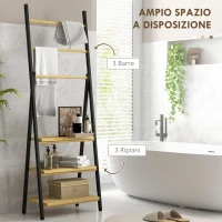 HOMCOM Portasciugamani Pieghevole con 3 Barre e 3 Ripiani, in Bambù e Acciaio, 53x31x153 cm, Nero e color Legno(m-4)