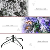 HOMCOM Albero di Natale 210 cm con Luci Incorporate, Albero di Natale Artificiale Innevato con 250 Luci LED Colorate, 829 Rami e Base Pieghevole, Verde(m-7)