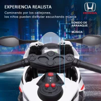 HOMCOM Moto Eléctrica con Licencia HONDA para 3-5 Años con Faros Bocina Música y Ruedas Auxiliares 90x44x52 cm Blanco(m-4)