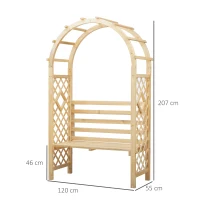 Outsunny Rosenbogen mit Bank Gartenpergola Sitzbank Rosenbank Laubenbank Philosophenbank Rankgitter Rankhilfe Gartenbank Massivholz Natur 120 x 55 x 207 cm(m-3)
