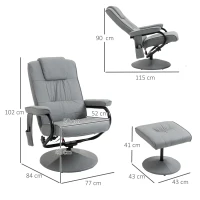 HOMCOM Sillón de Masaje Eléctrico con Reposapiés Sillón Relax Reclinable con Control Remoto y 10 Puntos de Masaje Gris(m-3)