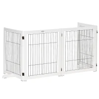 PawHut Barrera de Seguridad para Perros Plegable 264x77 cm de 4 Paneles con Patas y Marco de Madera para Puertas Escaleras(m-10)