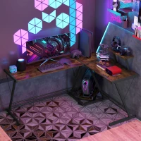 HOMCOM L Shaped Corner Desk, Gaming Desk, Computer Table with Monitor Stand and CPU Stand, Study Workstation for Home Office, 155 x 115 x 91.5cm, Rustic Brown and Black(m-9)