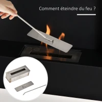 HOMCOM Cheminée bioéthanol Murale Encastrable, brûleur 0,7 L, contrôle de Flamme et Manche Inclus, dims 72 x 11P x 72H cm Acier inox et Noir(m-8)