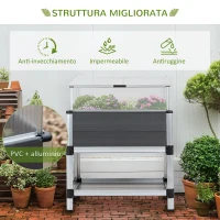 Outsunny Fioriera Rialzata con Mini Serra in Policarbonato e Mensola Inferiore in Alluminio e PVC, Grigio(m-6)