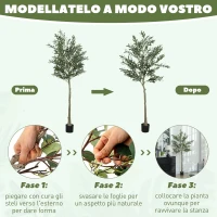 HOMCOM Pianta Artificiale di Olivo Alta 180 cm, Albero Finto con 900 Foglie e 40 Olive, Vaso Incluso(m-6)