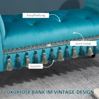 HOMCOM Sitzbank Polsterbank mit Samt-Bezug, Armlehne Bettbank mit Holzrahmen, Schuhbank für Schlafzimmer, Wohnzimmer, Flur 117 x 40 x 58 cm Blau(m-6)