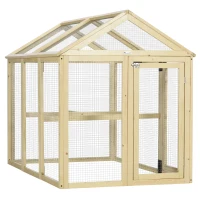 PawHut Enclos poulailler en bois cage à poules parc grillagé 140 x 88,5 x 106 cm naturel(m-10)