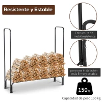 HOMCOM Estante de Leña para Chimenea 122x35x122 cm Soporte para Leña de Metal para Exterior e Interior Carga 150 kg Negro(m-5)