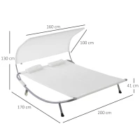 Outsunny Bain de Soleil 2 Places lit de Jardin Design Contemporain Toit réglable 2 roulettes 2 oreillers Acier époxy Polyester crème(m-3)