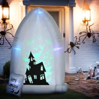 HOMCOM Selbstaufblasbare Halloweendekoration, Grabstein, LEDs, 150 x 90 x 210 cm, Weiß+Schwarz(m-2)