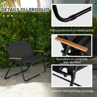 Outsunny Chaise pliante d'extérieur 2 places chaise de camping tissu en maille cadre en acier dim. 108L x 65l x 73H cm noir(m-6)