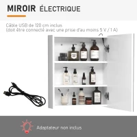 HOMCOM Miroir Lumineux LED Armoire Murale Design de Salle de Bain 2 en 1 dim. 50L x 15l x 60H cm MDF Blanc(m-5)